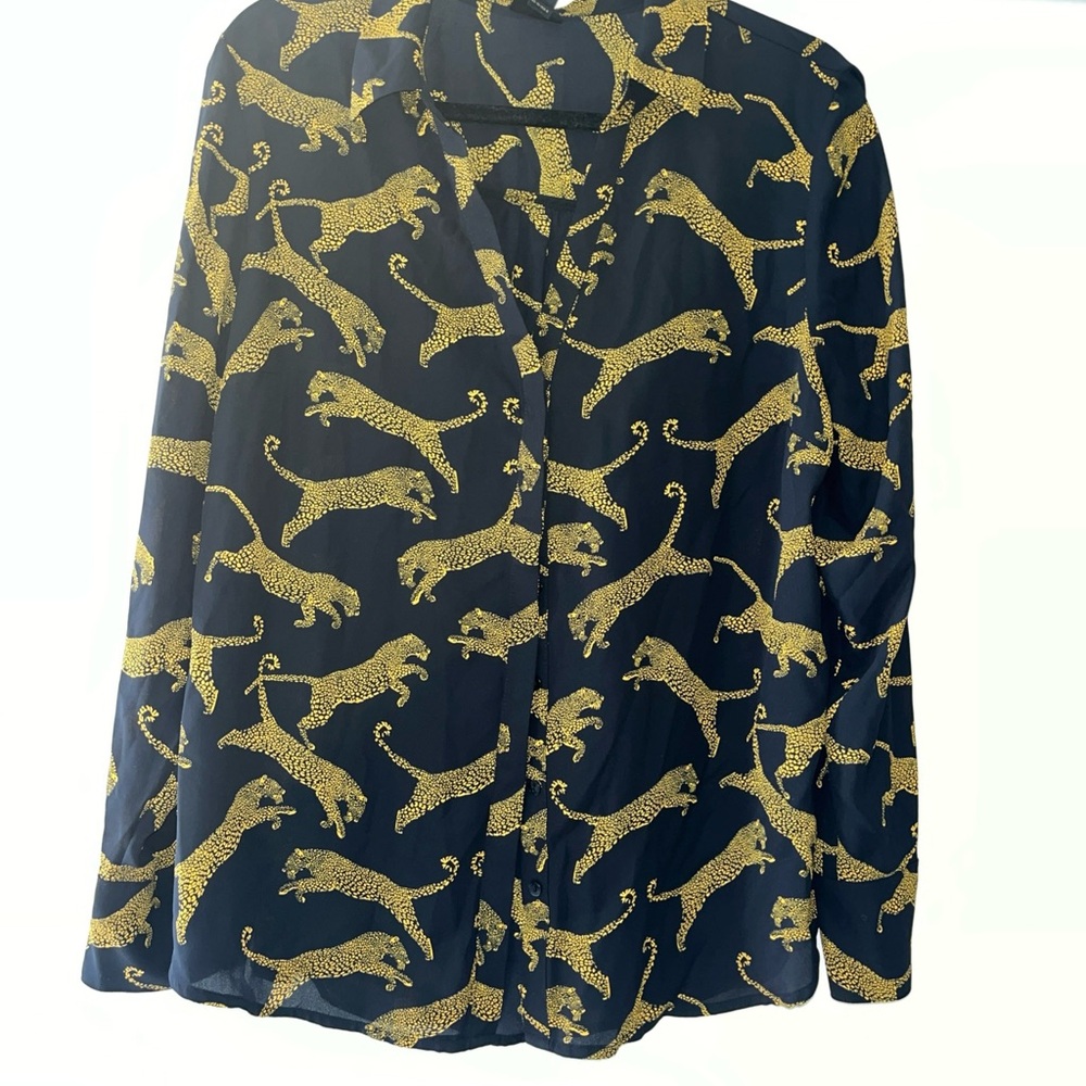 Worthington Womens Black Cheer chcheetah/leopard Safari button up blouse XL